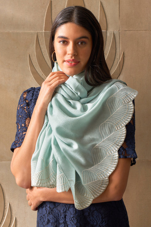 Majestic Wave Embroidered Wool Silk Stole